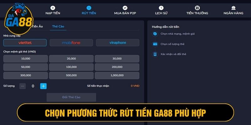 Chọn phương thức rút tiền Ga8 phù hợp để thao tác thành công